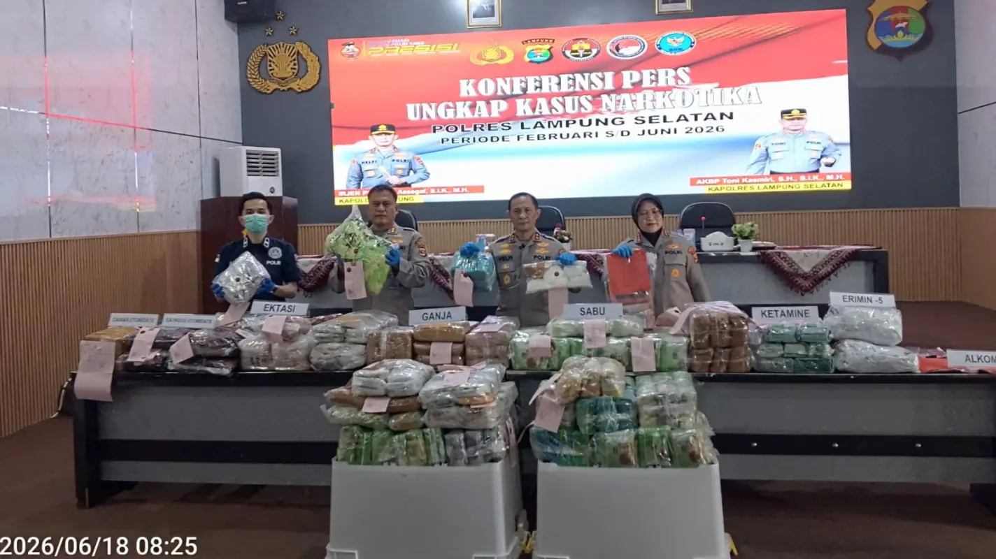 Periode Februari-Juni 2026, Polda Lampung Ungkap 17 Kasus Narkotika dan Tetapkan 24 Tersangka