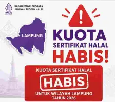 Kuota Sertifikat Halal SEHATI di Lampung Habis, Pengajuan Pelaku UMK Belum Bisa Diproses